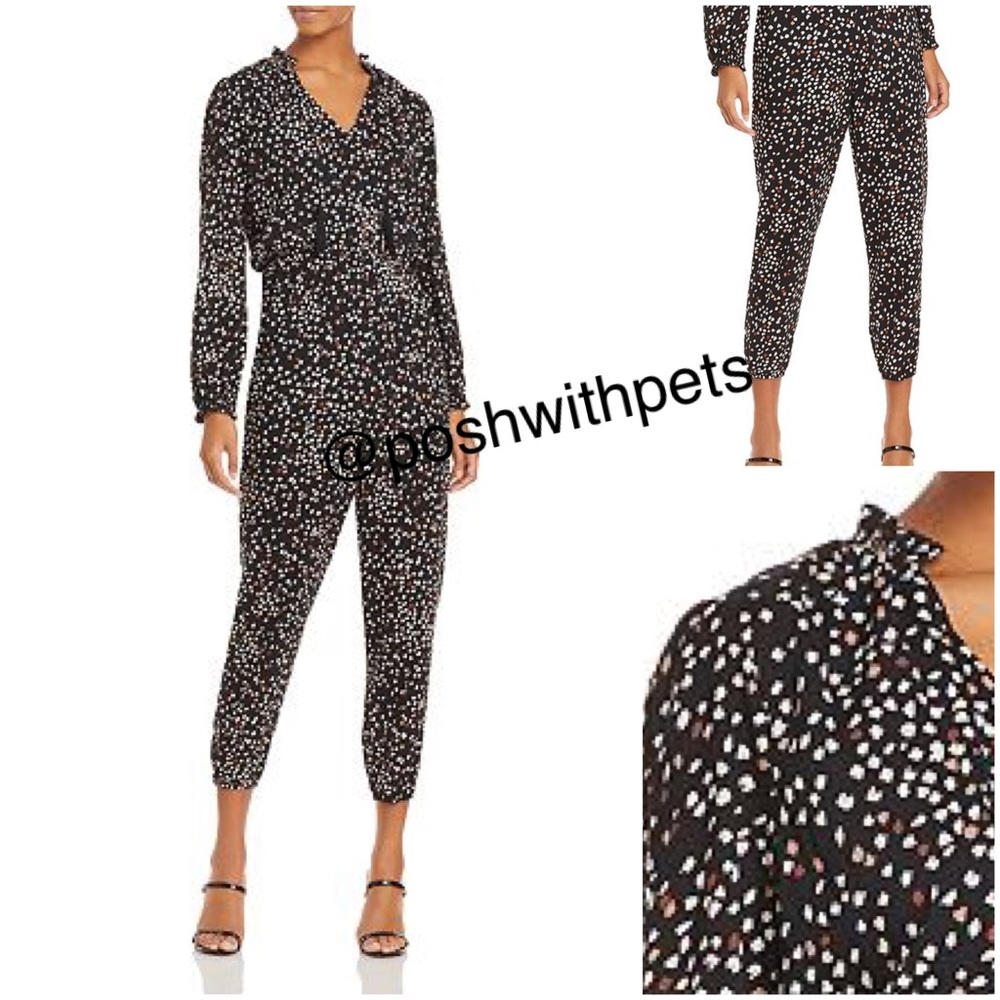 Aqua NWT Abstract Tassel Neck Tie Long Sleeve Crop Jumpsuit Black Multicolor New